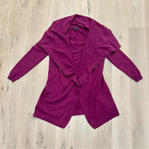Theory Maritza B New Steady Drape Front Wool Cardigan Sweater Berry Small - Picture 7 of 16